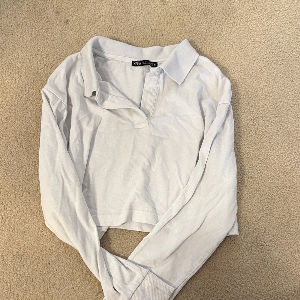 Zara Cream Long Sleeve Polo Top